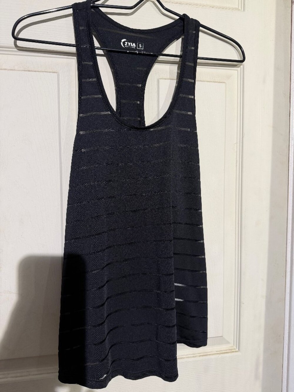 ZYIA Active Black Sheer Stripe Racerback Workout Tank Size S